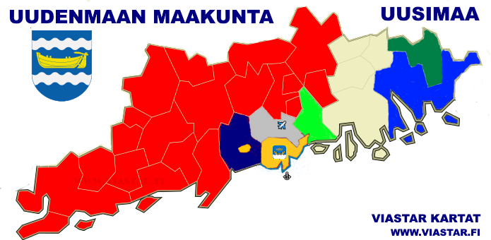 Kartta Uusimaa | Uudenmaan alue | Uudenmaan rajat | Uudenmaan kaupungit |  Uudenmaan kuntaraja